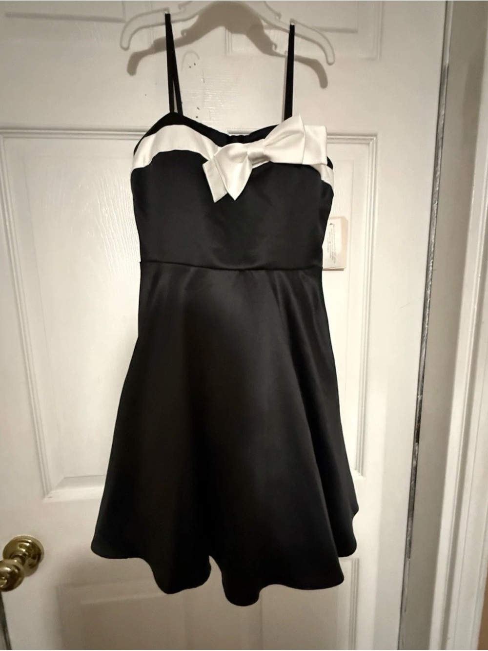 City Studio Black and White Spaghetti-Strap Party Dress with Bow
